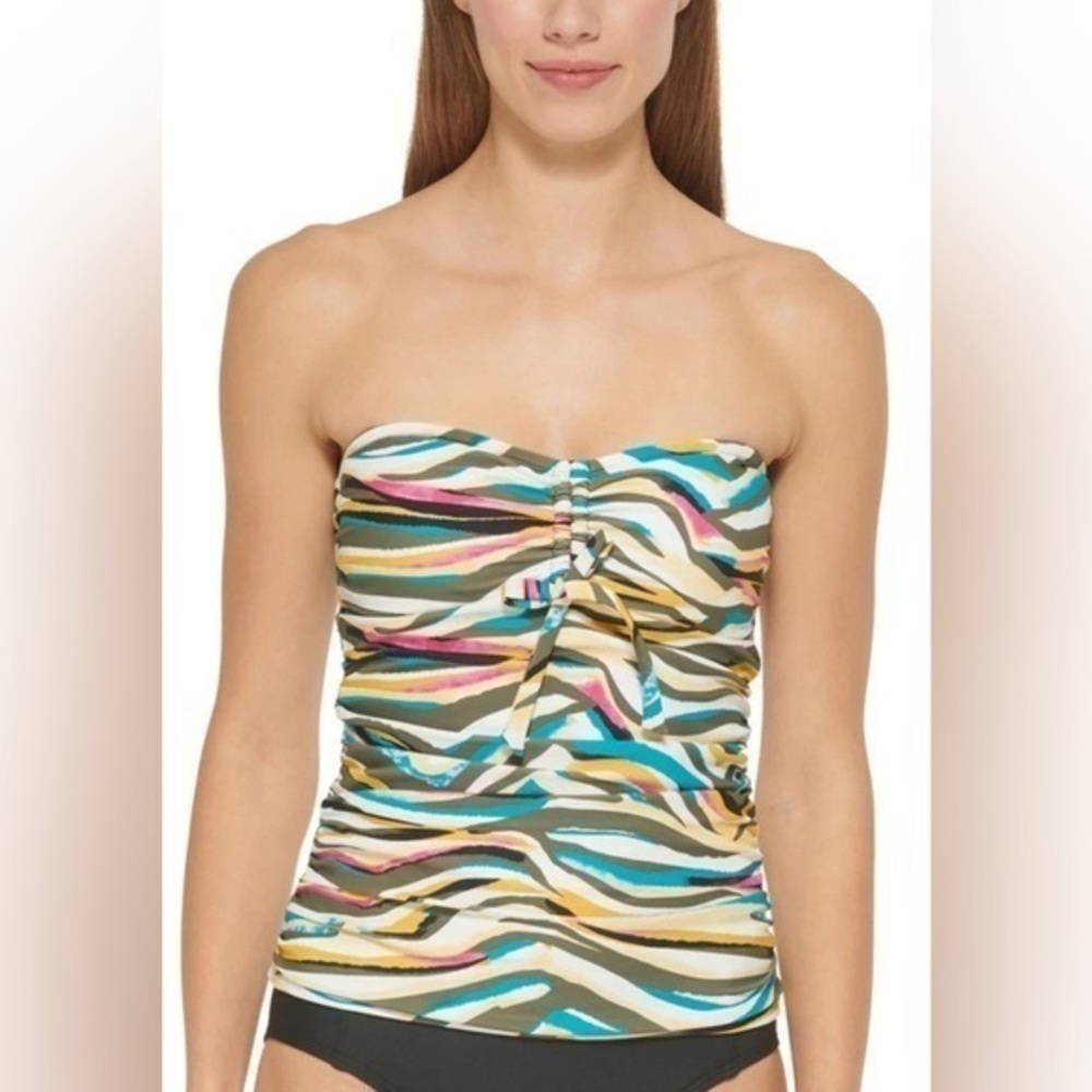 NWT DKNY Women's Printed Bandeau Bow Tankini Top - S